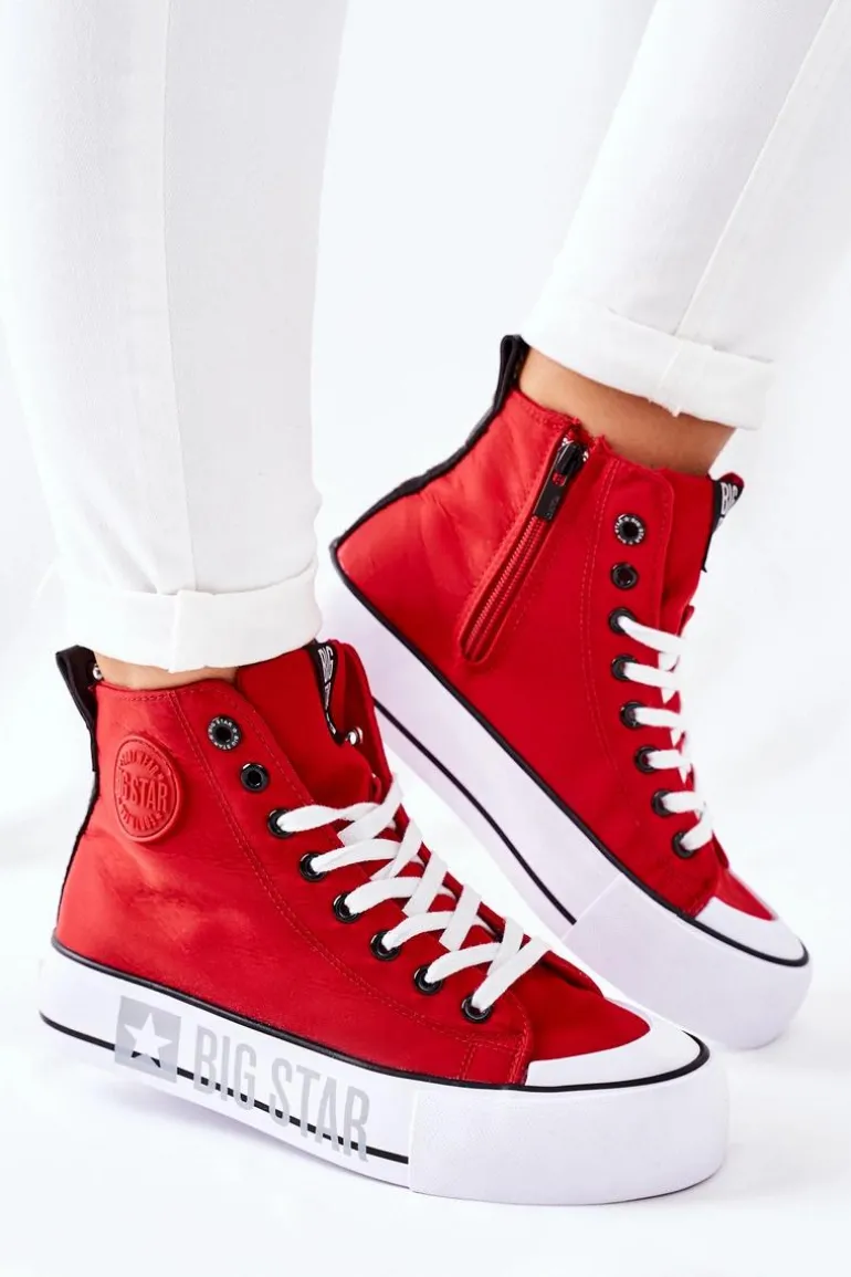 Wysokie Trampki Na Platformie Big Star II274018 Czerwone