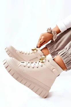 Wysokie Trampki Na Platformie Beżowe Standies