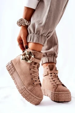 Wysokie Trampki Na Platformie Ciemnobeżowe Evenia