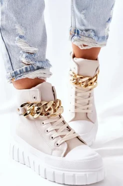 Wysokie Trampki Na Platformie Beżowe La Rocca