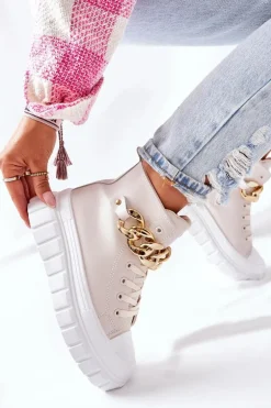 Wysokie Trampki Na Platformie Beżowe La Rocca