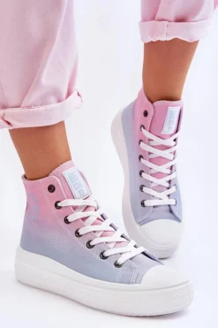 Wysokie Trampki Na Platformie Big Star LL274A191 Różowo-Niebieskie