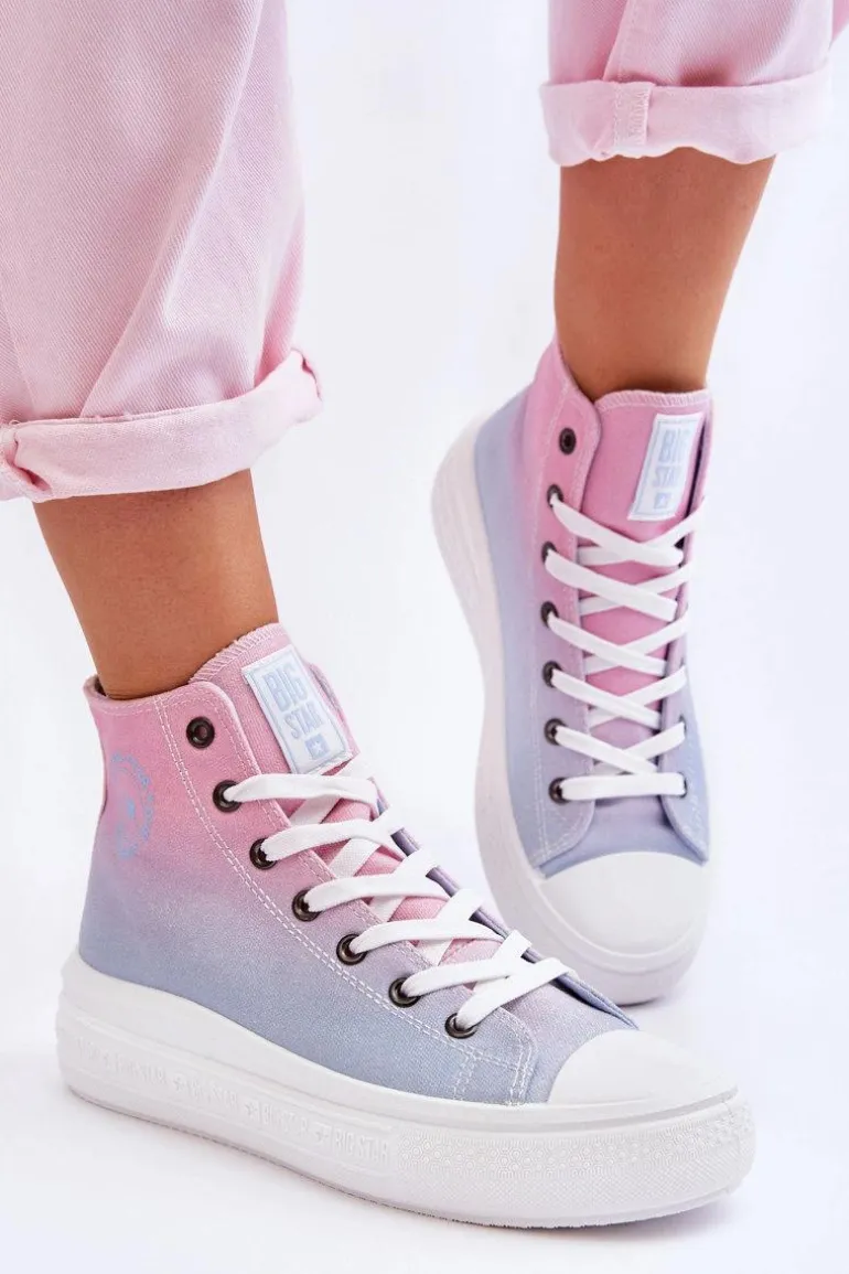 Wysokie Trampki Na Platformie Big Star LL274A191 Różowo-Niebieskie