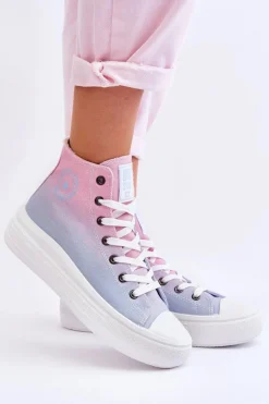 Wysokie Trampki Na Platformie Big Star LL274A191 Różowo-Niebieskie