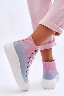 Wysokie Trampki Na Platformie Big Star LL274A191 Różowo-Niebieskie