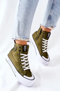 Wysokie Trampki Na Platformie Big Star II274017 Khaki