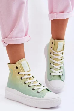Wysokie Trampki Na Platformie Big Star LL274A190 Żółto-Zielone