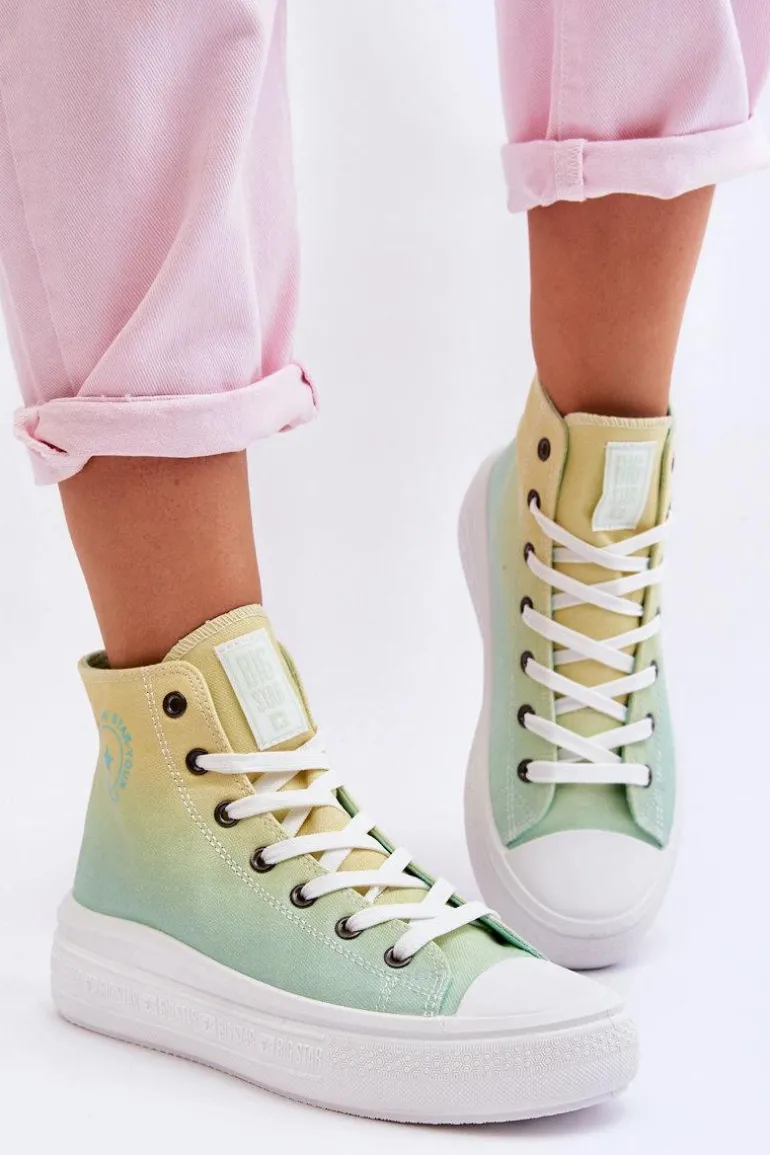 Wysokie Trampki Na Platformie Big Star LL274A190 Żółto-Zielone