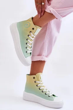 Wysokie Trampki Na Platformie Big Star LL274A190 Żółto-Zielone