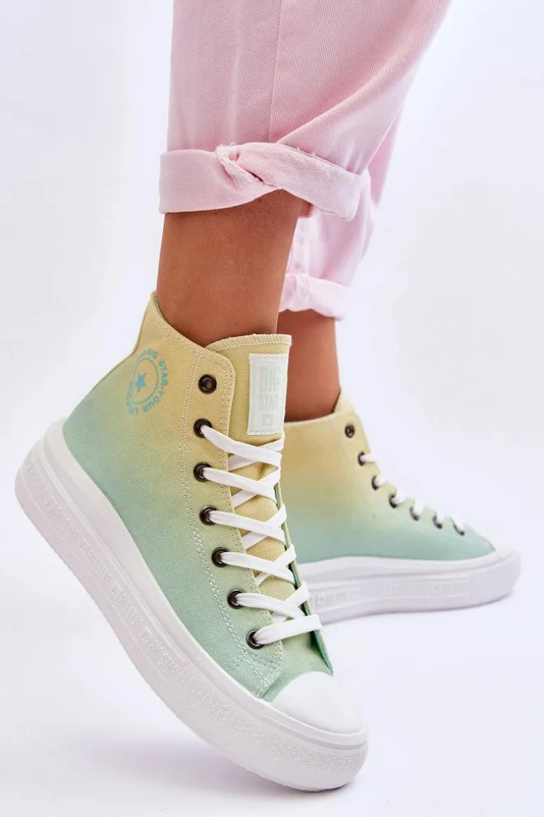 Wysokie Trampki Na Platformie Big Star LL274A190 Żółto-Zielone