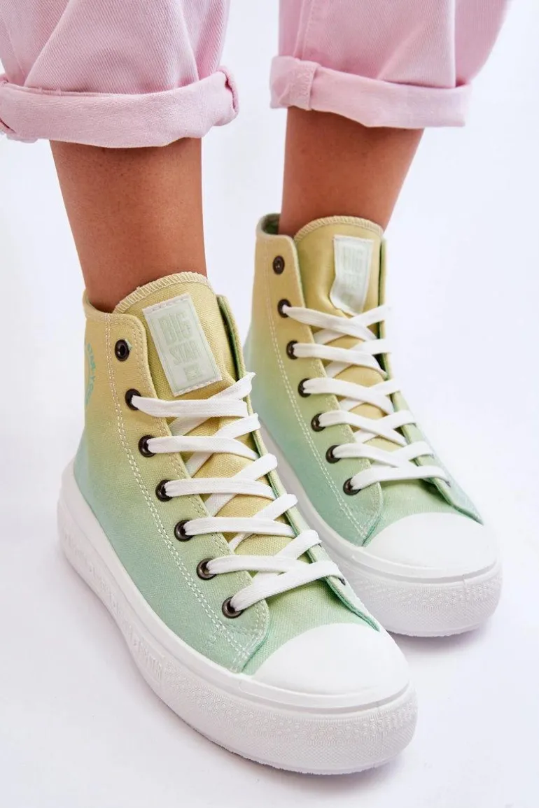 Wysokie Trampki Na Platformie Big Star LL274A190 Żółto-Zielone