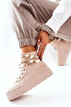 Wysokie Trampki Na Platformie Jasnobeżowe Evenia