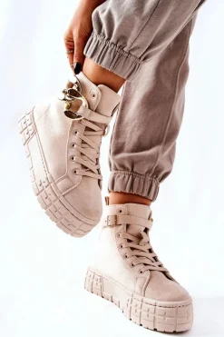 Wysokie Trampki Na Platformie Jasnobeżowe Evenia