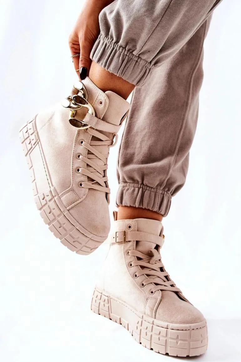 Wysokie Trampki Na Platformie Jasnobeżowe Evenia