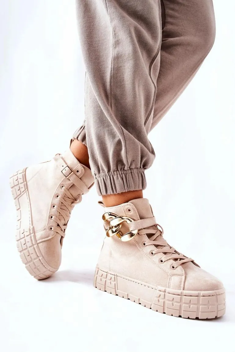 Wysokie Trampki Na Platformie Jasnobeżowe Evenia