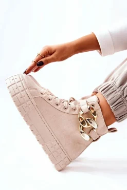 Wysokie Trampki Na Platformie Jasnobeżowe Evenia