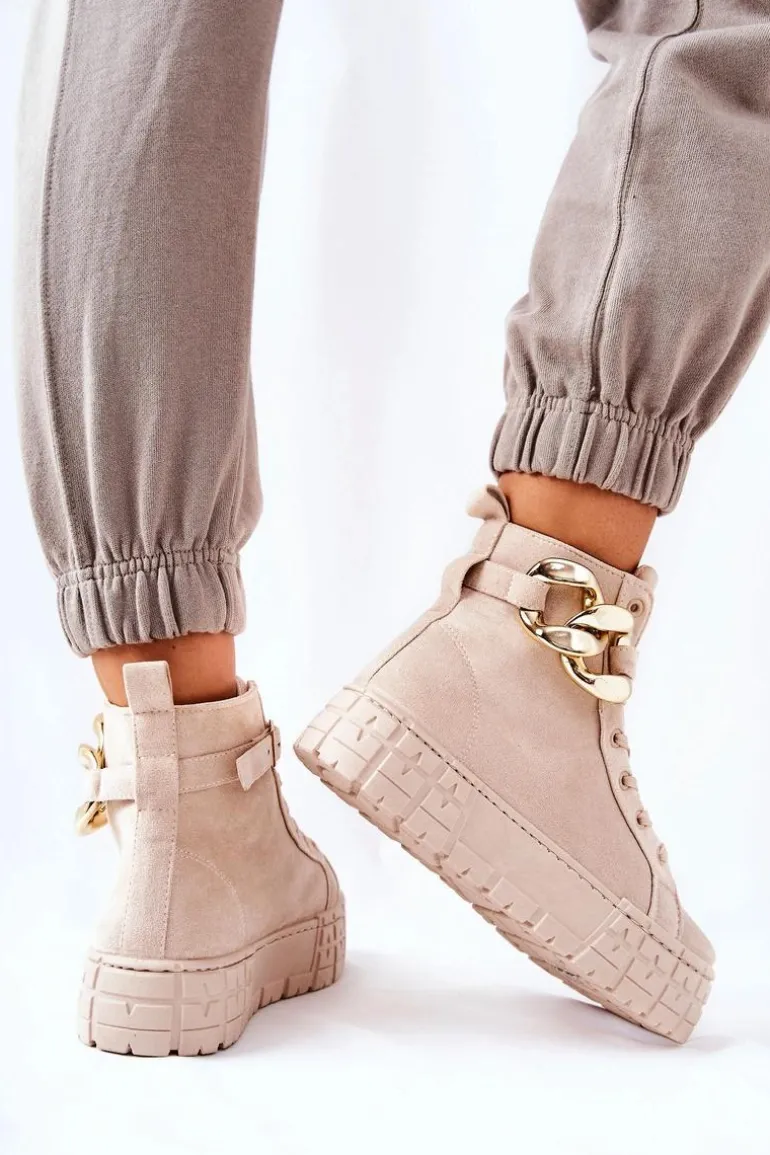 Wysokie Trampki Na Platformie Jasnobeżowe Evenia