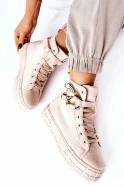 Wysokie Trampki Na Platformie Jasnobeżowe Evenia