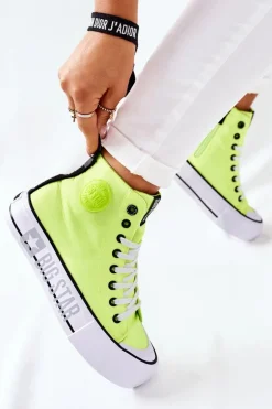 Wysokie Trampki Na Platformie Big Star II274015 Neonowe Żółte