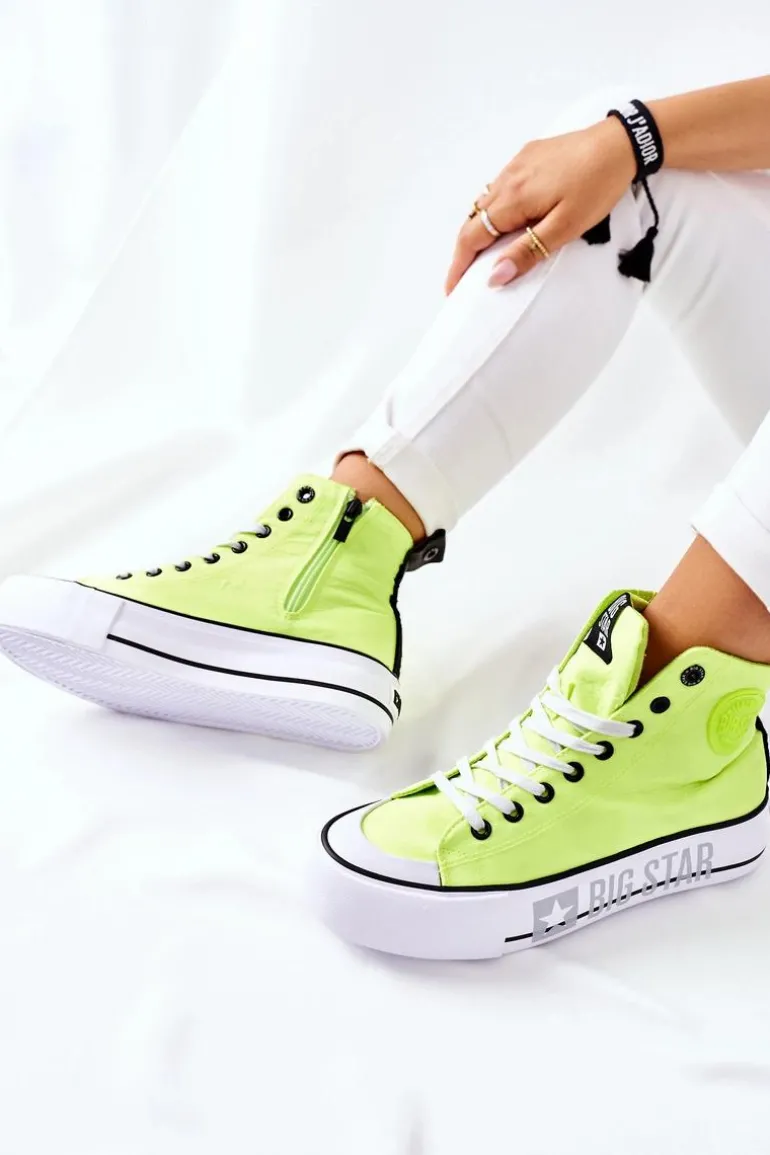 Wysokie Trampki Na Platformie Big Star II274015 Neonowe Żółte