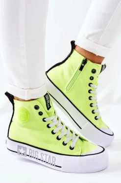 Wysokie Trampki Na Platformie Big Star II274015 Neonowe Żółte