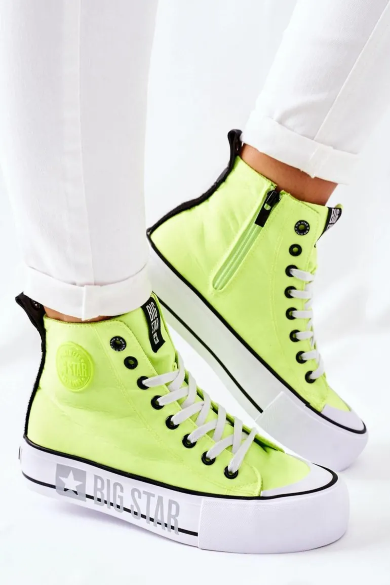 Wysokie Trampki Na Platformie Big Star II274015 Neonowe Żółte