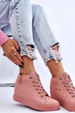 Wysokie Trampki Na Ukrytym Koturnie Big Star LL274036 Różowe