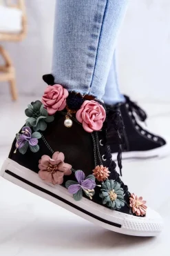 Wysokie Trampki Z Kwiatami Czarne Sellin