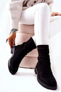 Wysokie Zamszowe Marszczone Botki Czarne Trishia