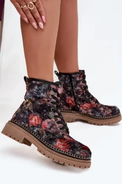 Wzorzyste Botki Damskie Ocieplane Artiker 57C1054 Czarne
