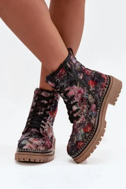 Wzorzyste Botki Damskie Ocieplane Artiker 57C1054 Czarne