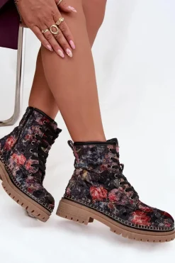 Wzorzyste Botki Damskie Ocieplane Artiker 57C1054 Czarne