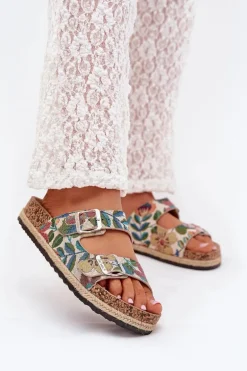 Wzorzyste Klapki Damskie Na Korkowej Platformie Z Klamrami Lee Cooper LCW-25-35-3480L Multikolor