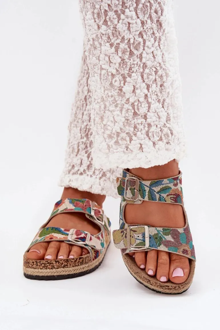 Wzorzyste Klapki Damskie Na Korkowej Platformie Z Klamrami Lee Cooper LCW-25-35-3480L Multikolor