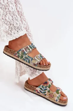 Wzorzyste Klapki Damskie Na Korkowej Platformie Z Klamrami Lee Cooper LCW-25-35-3480L Multikolor