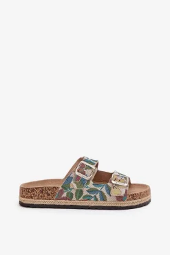 Wzorzyste Klapki Damskie Na Korkowej Platformie Z Klamrami Lee Cooper LCW-25-35-3480L Multikolor