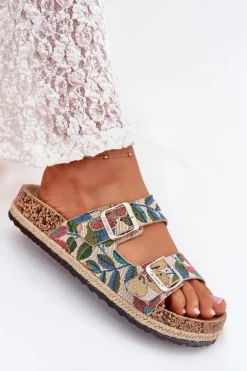 Wzorzyste Klapki Damskie Na Korkowej Platformie Z Klamrami Lee Cooper LCW-25-35-3480L Multikolor