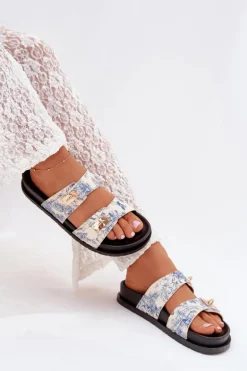 Wzorzyste Klapki Damskie Na Platformie Niebieskie Sorina