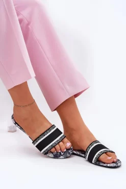 Wzorzyste Płaskie Klapki Damskie Czarne Leysi