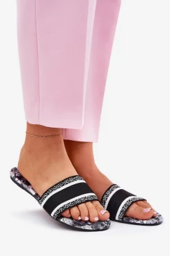 Wzorzyste Płaskie Klapki Damskie Czarne Leysi