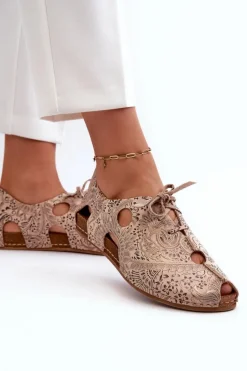 Wzorzyste Półbuty Damskie Z Wycięciami Maciejka 06431-02 Beżowe