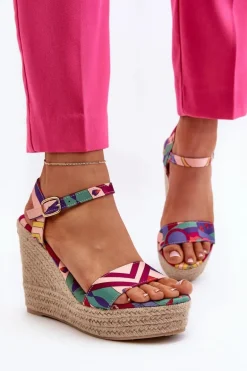 Wzorzyste Sandały Na Koturnie Z Plecionki Multikolor Anihazra