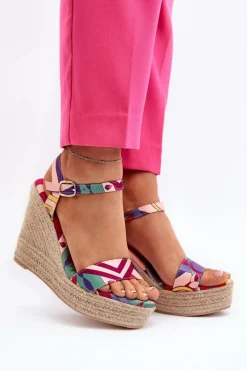 Wzorzyste Sandały Na Koturnie Z Plecionki Multikolor Anihazra