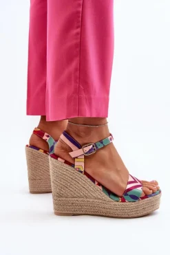 Wzorzyste Sandały Na Koturnie Z Plecionki Multikolor Anihazra