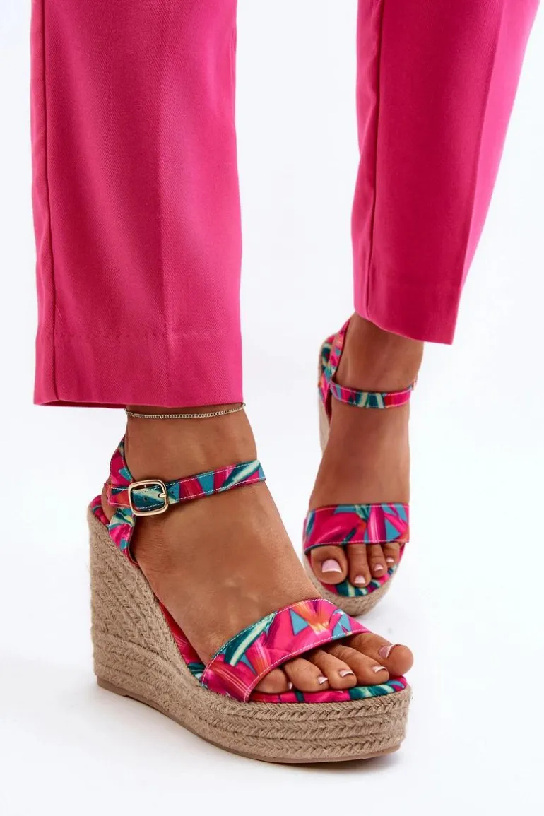 Wzorzyste Sandały Na Koturnie Z Plecionki Fuksja Anihazra