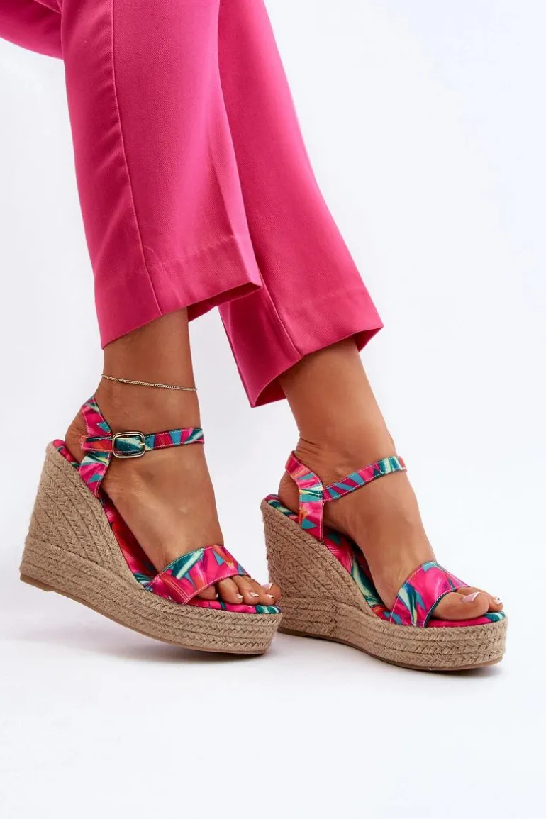 Wzorzyste Sandały Na Koturnie Z Plecionki Fuksja Anihazra