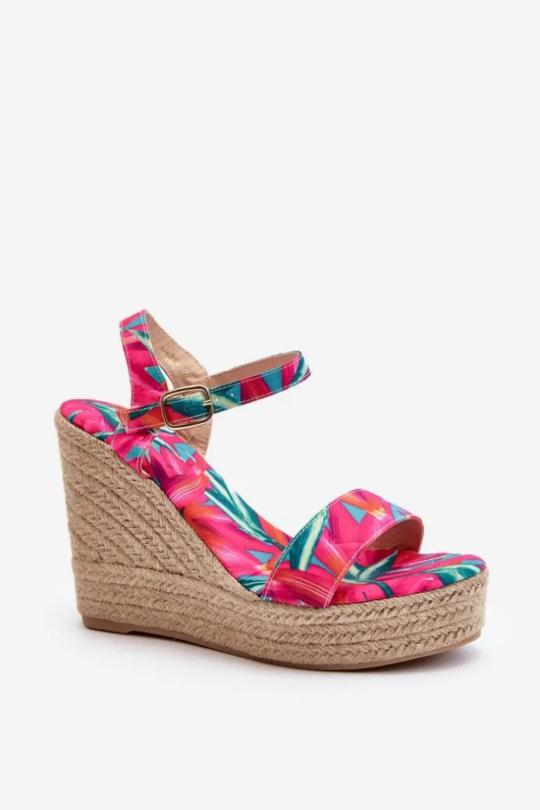Wzorzyste Sandały Na Koturnie Z Plecionki Fuksja Anihazra