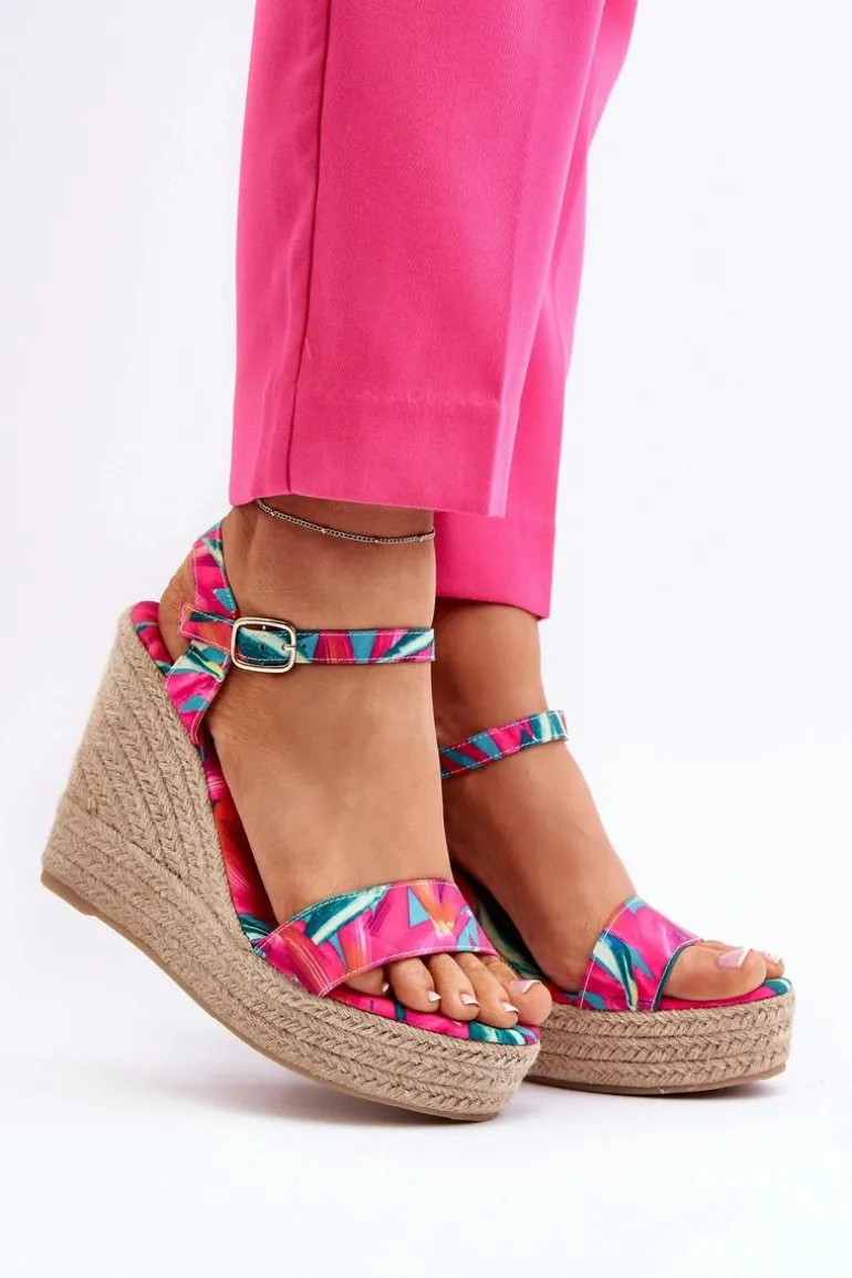 Wzorzyste Sandały Na Koturnie Z Plecionki Fuksja Anihazra