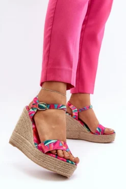 Wzorzyste Sandały Na Koturnie Z Plecionki Fuksja Anihazra
