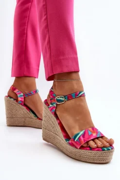Wzorzyste Sandały Na Koturnie Z Plecionki Fuksja Anihazra